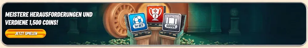 Vegasino-Spielherausforderungen und Treue-Münzen-Belohnungsbanner